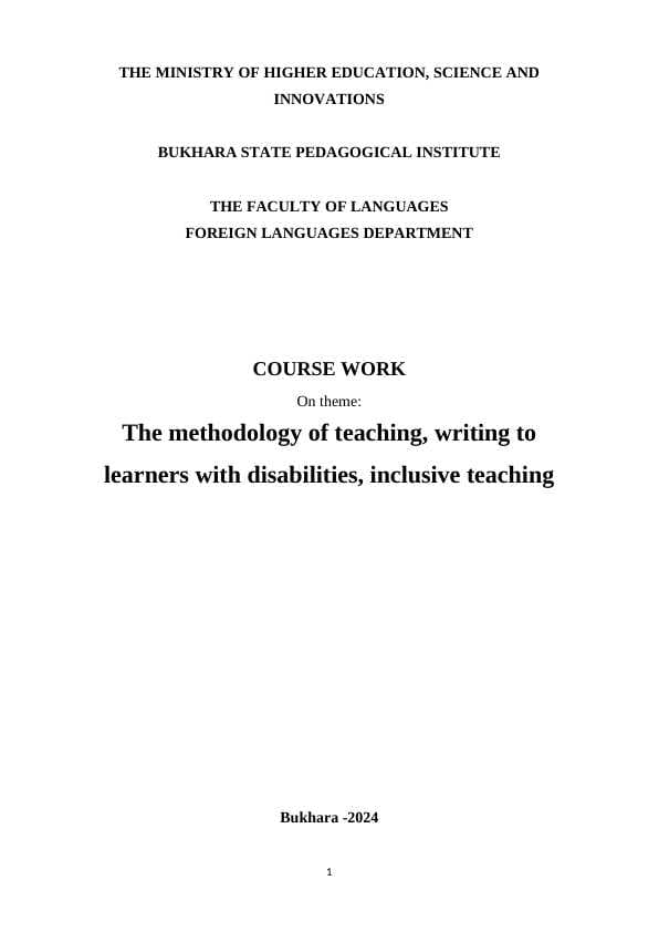 The methodology of teaching, writing to learners with disabilities, inclusive teaching