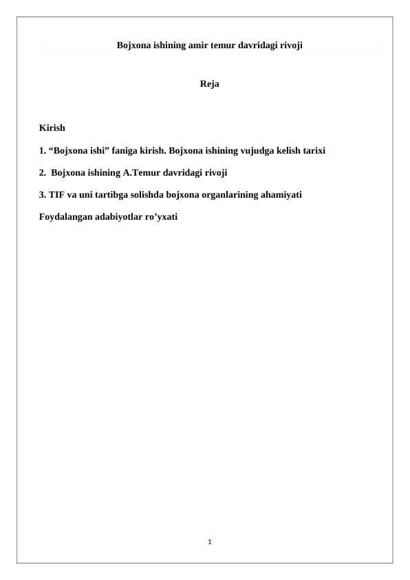 Bojxona ishining amir temur davridagi rivoJLANISHI