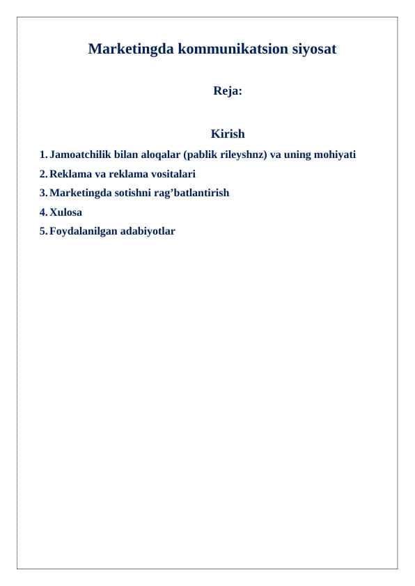 Marketingda kommunikatsion siyosat