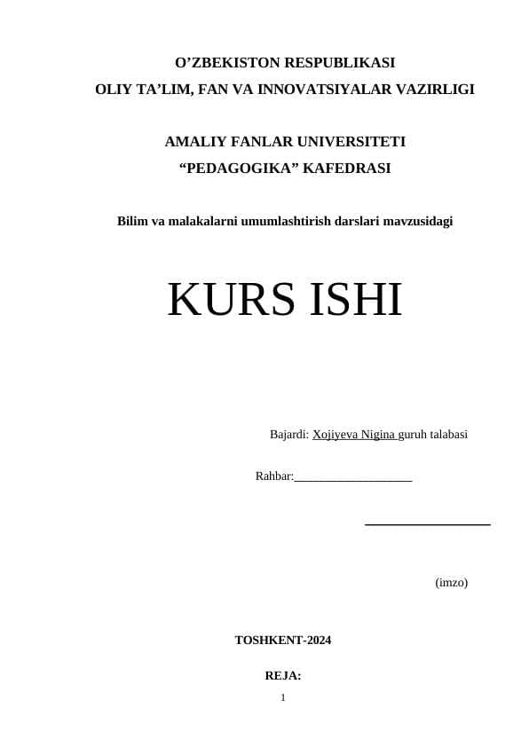 Bilim va malakalarni umumlashtirish darslari