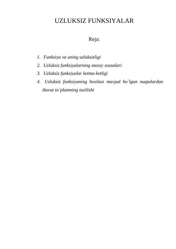 UZLUKSIZ FUNKSIYALAR