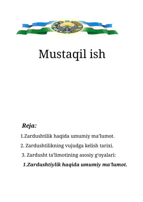 Mustaqil ish Zardushtiylik dini