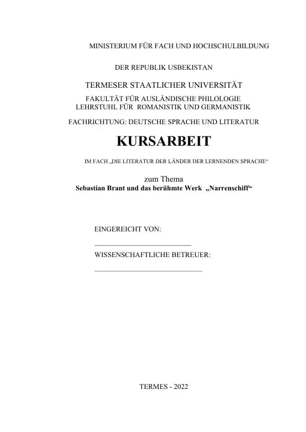 Sebastian Brant und das berühmte Werk  „Narrenschiff“