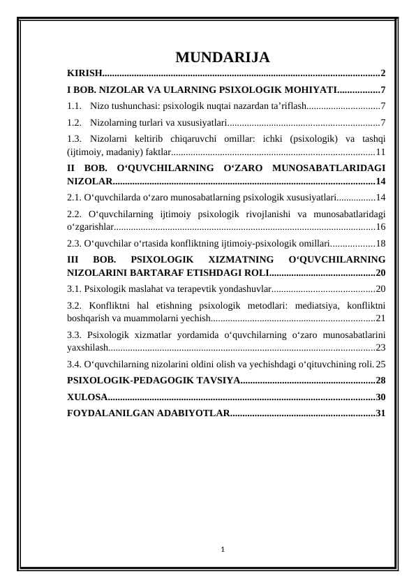 Oʻquvchilarni oʻzaro munosabatlardagi nizolaridan psixologik xususiyatlari