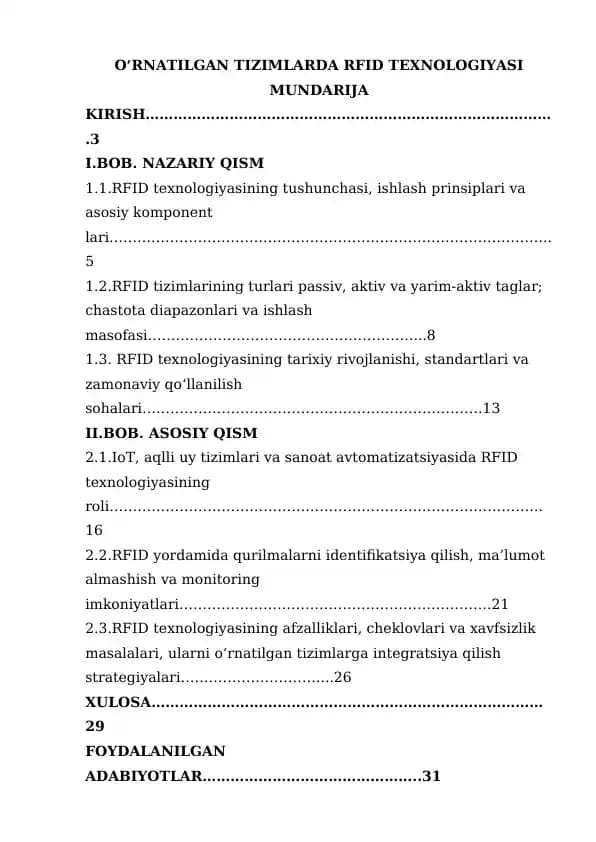 O‘RNATILGAN TIZIMLARDA RFID TEXNOLOGIYASI
