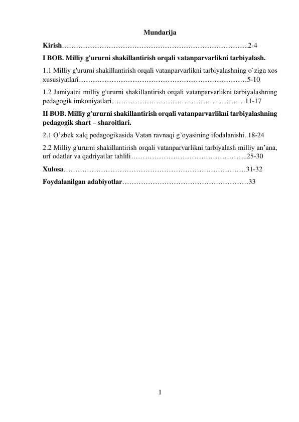 Millat tarbiyasi vatanparvarlikni mustahkamlash