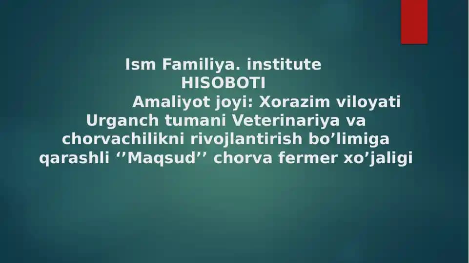 Amaliyot Hisoboti Veterinariya