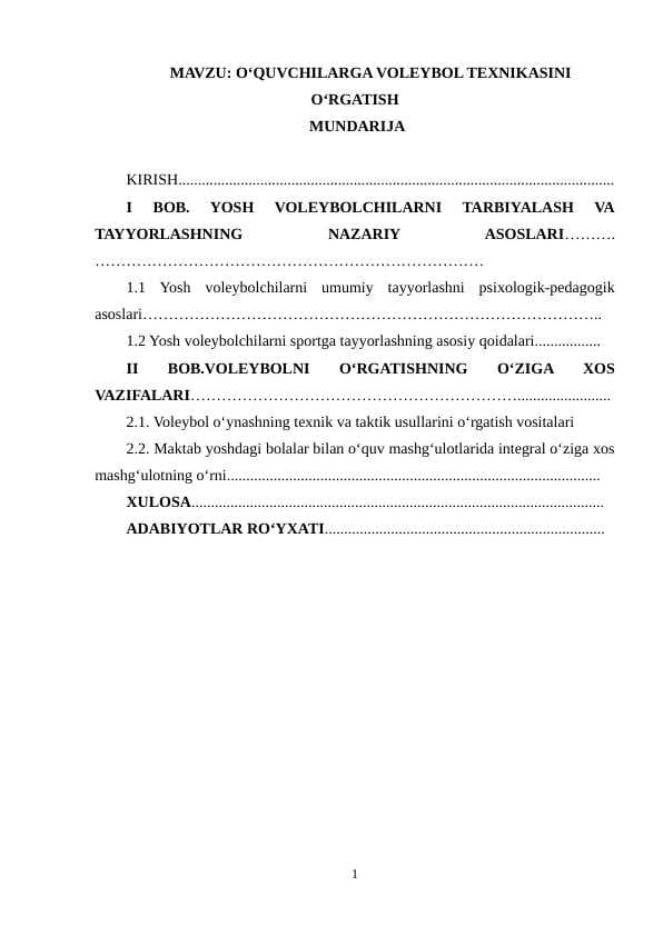 O‘QUVCHILARGA VOLEYBOL TEXNIKASINI O‘RGATISH