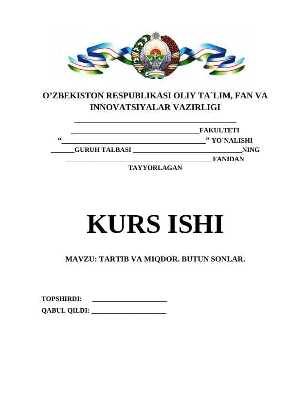 TARTIB VA MIQDOR. BUTUN SONLAR