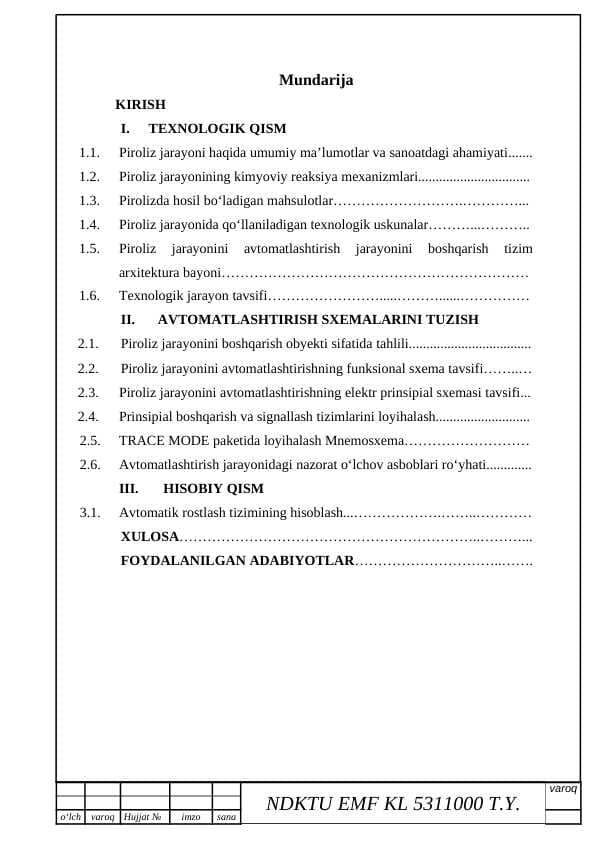 Piroliz jarayonini avtomatlashtirish