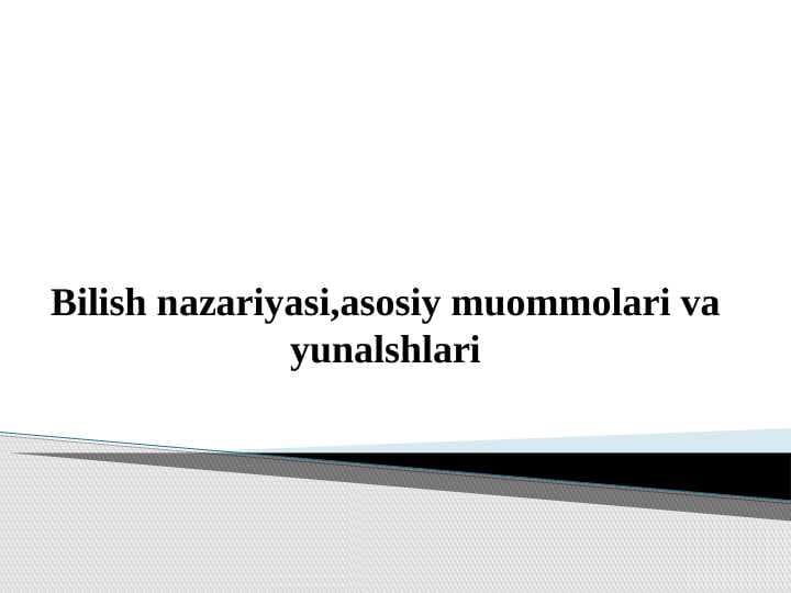 Bilish nazariyasi,asosiy muommolari va yo'nalshlari