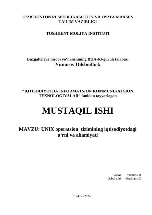 UNIX operatsion  tizimining iqtisodiyotdagi o‘rni va ahamiyati