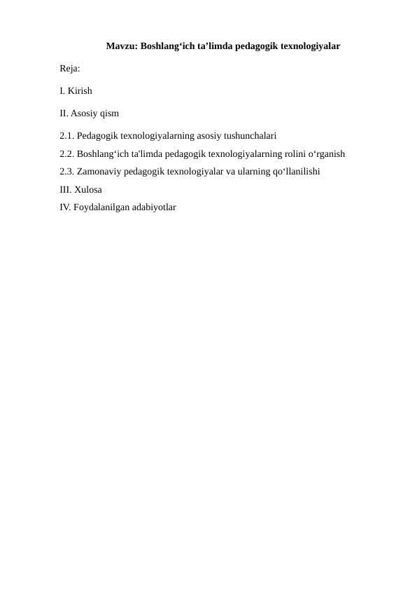 Boshlangʻich taʼlimda pedagogik texnologiyalar