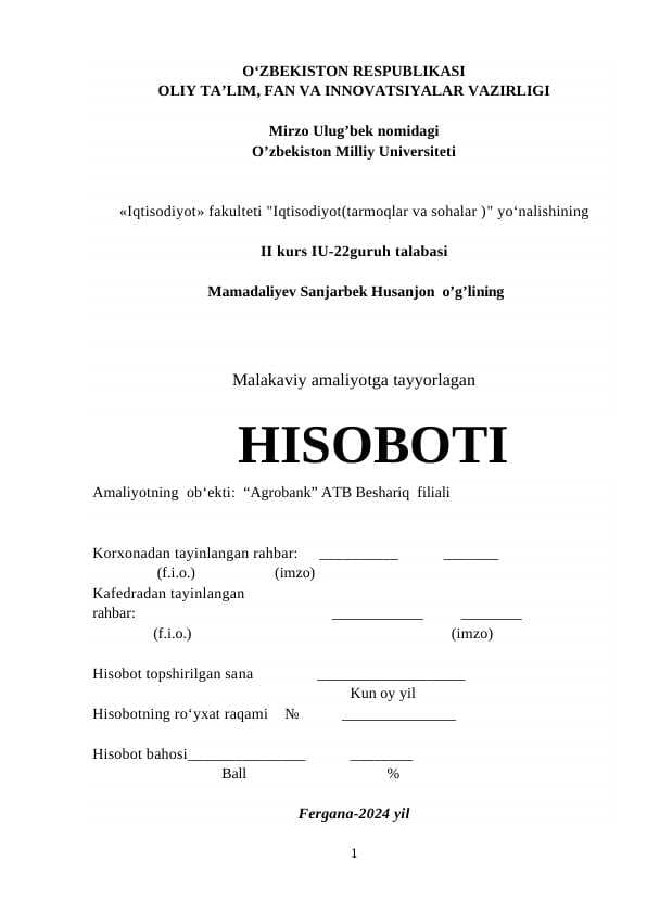 Agrobank amaliyot hisoboti