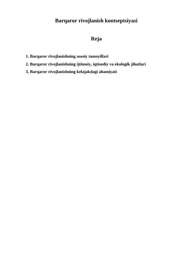 Barqaror rivojlanish kontseptsiyasi