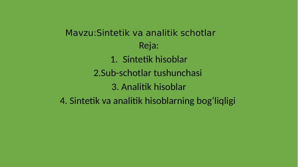 Sintetik va analitik schyotlar