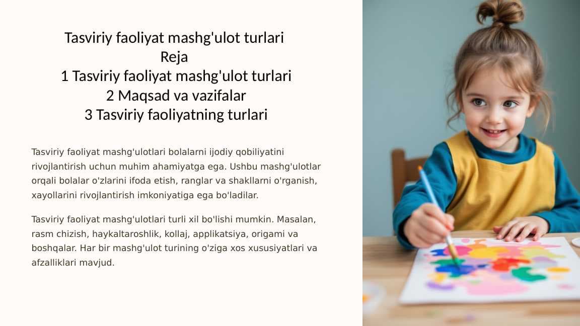 Tasviriy faoliyat mashg'ulot turlari