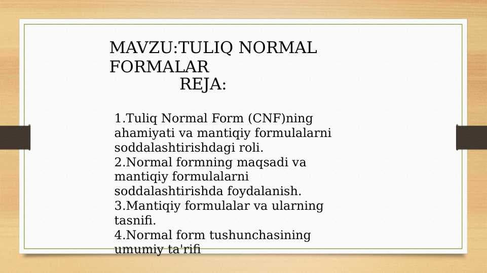 TULIQ NORMAL FORMALAR