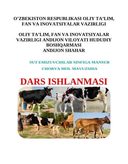 SUT EMIZUVCHILAR SINFIGA MANSUB CHORVA MOL MAVUZSIDA