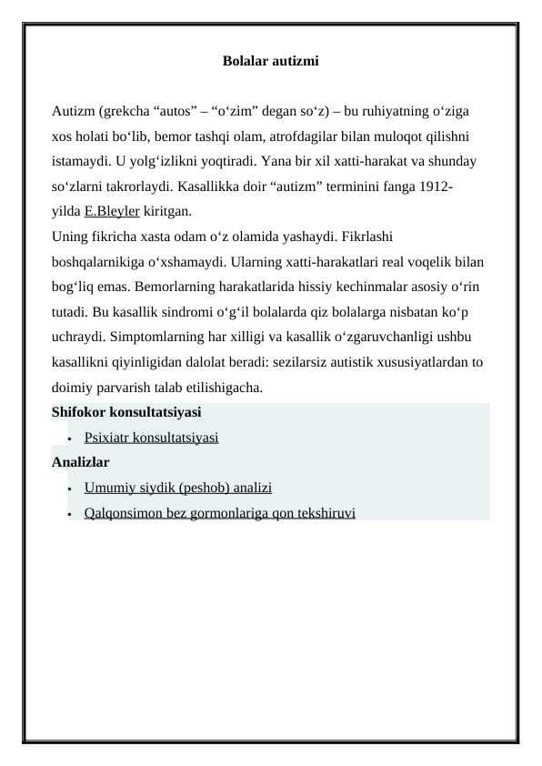 Bolalar autizmi