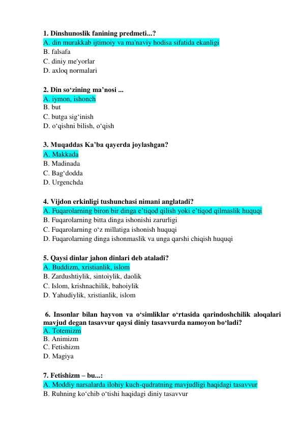 Dinshunoslik test
