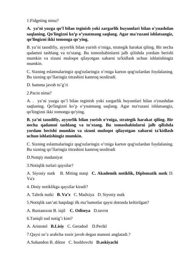 Notiqlik mavzusida test