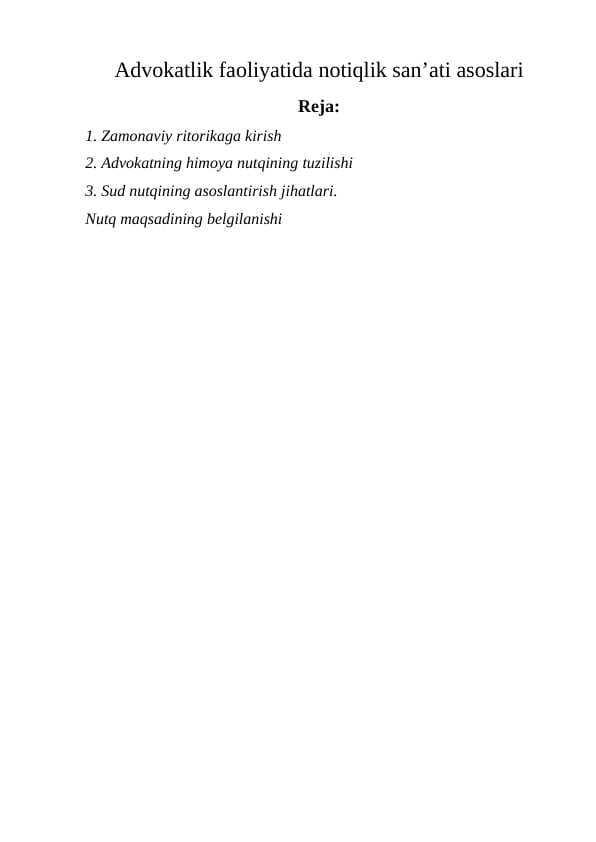 Advokatlik faoliyatida notiqlik san’ati asoslari