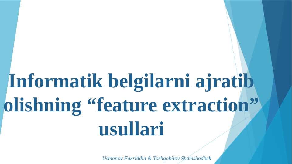 INFORMATIK BELGILARNI AJRATIB OLISHNING "FEATURE EXTRACTION" USULLARI