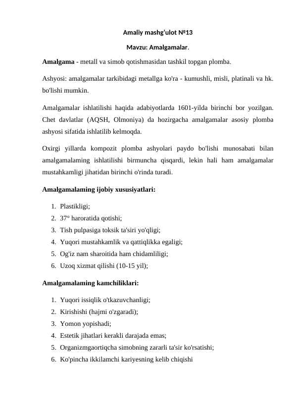 Amalgamalar.