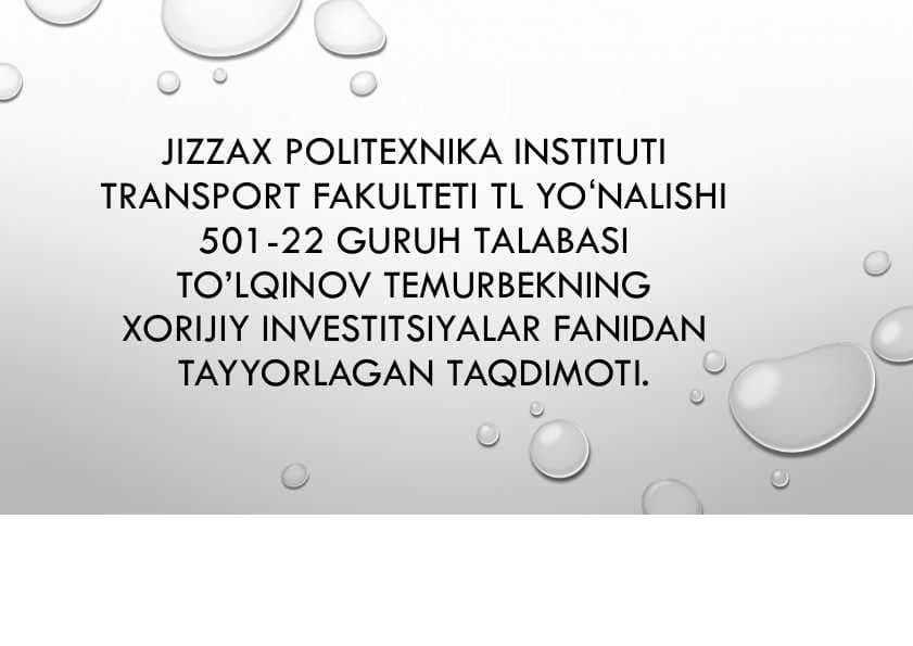 SAMARQANDDAGI XORIJIY INVESTITSIYALAR