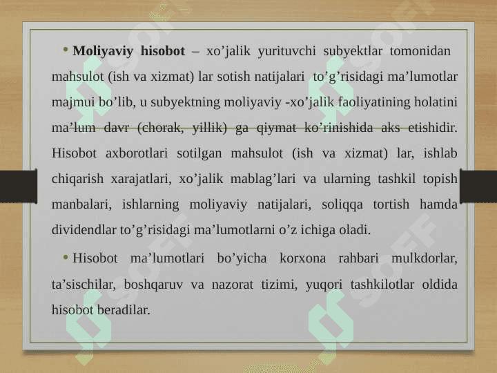 Moliyaviy hisobotning turlari va tarkibi.