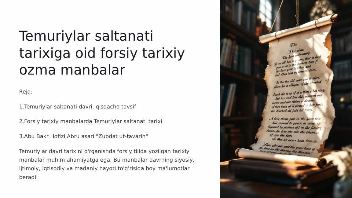 Temuriylar saltanati tarixiga oid forsiy tarixiy yozma manbalar