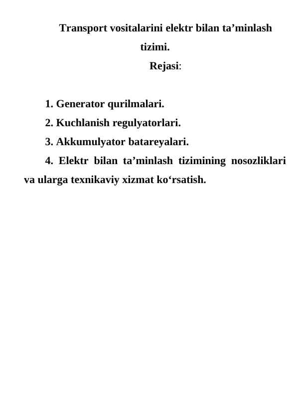 Transport vositalarini elektr bilan ta
