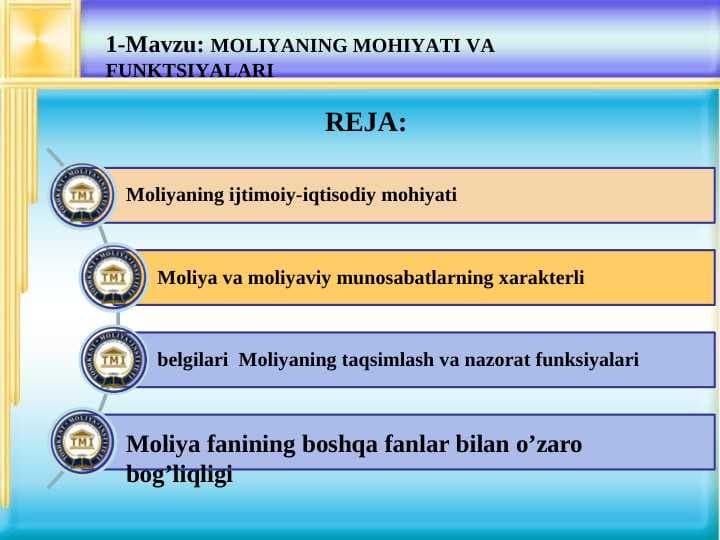 MOLIYANING MOHIYATI VA FUNKTSIYALARI