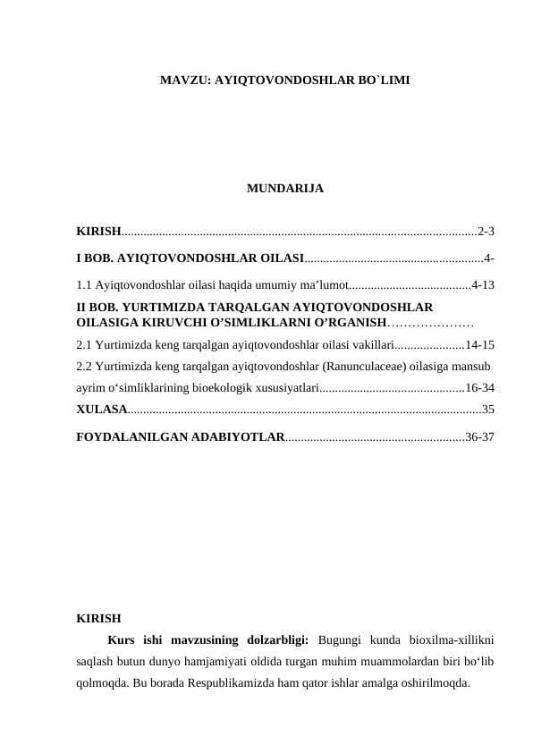 Ayiqtovonlar bo`limi