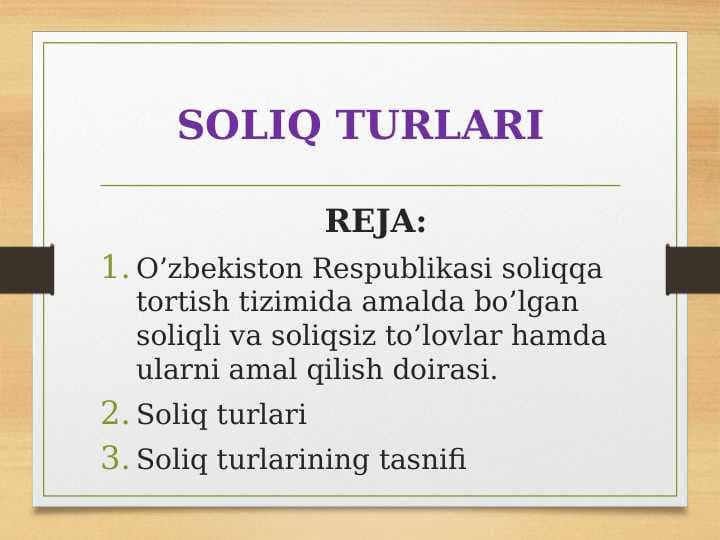 SOLIQ TURLARI