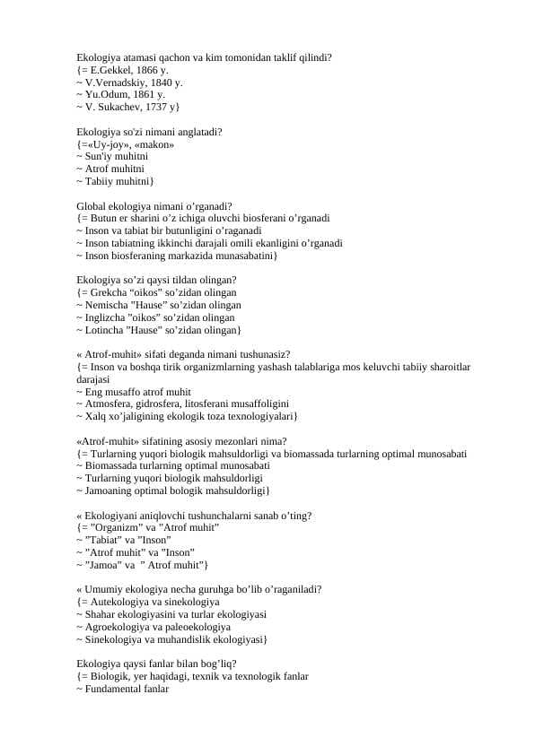 Ekologiya test