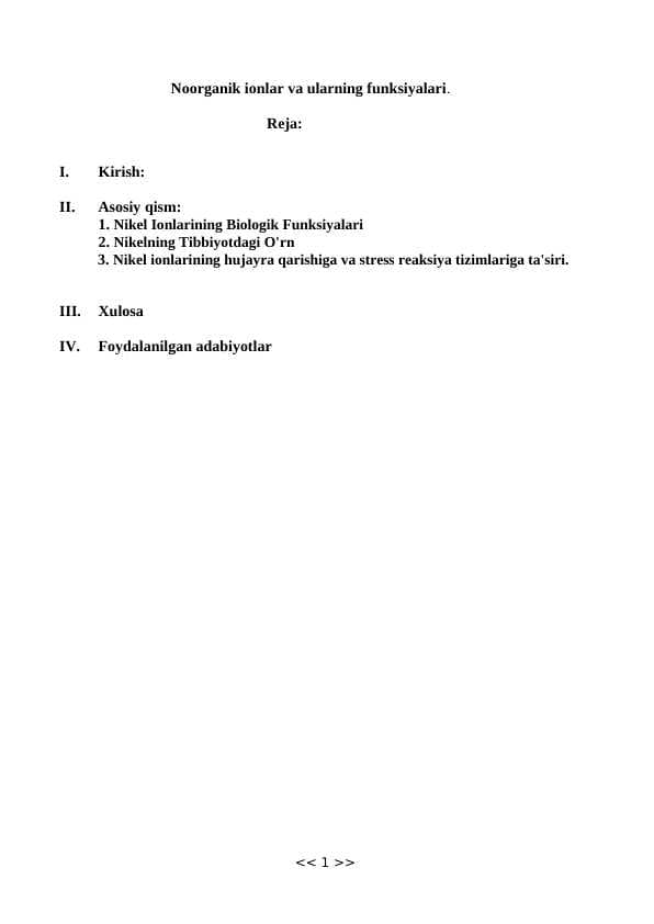 Noorganik ionlar va ularning funksiyalari