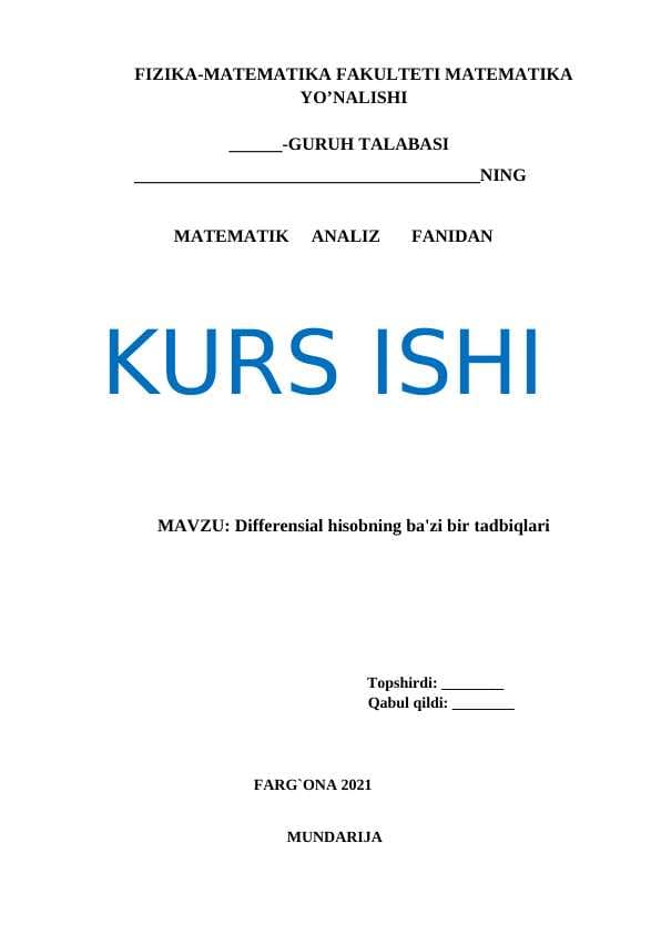 Differensial hisobning ba'zi bir tadbiqlari