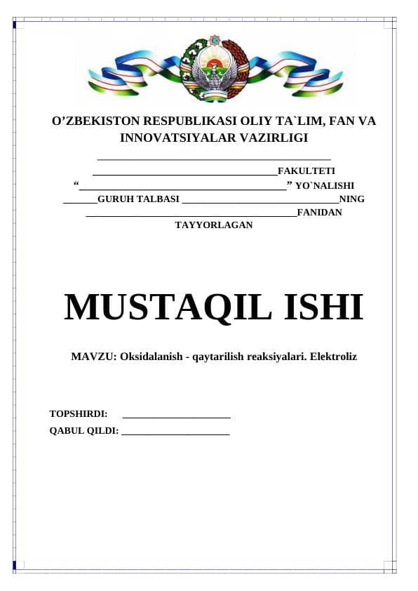 Oksidalanish - qaytarilish reaksiyalari. Elektroliz