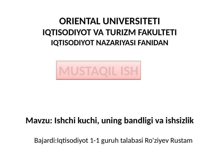 Ishchi kuchi, uning bandligi va ishsizlik