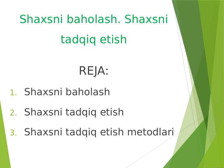 Shaxsni baholash. Shaxsni tadqiq etish