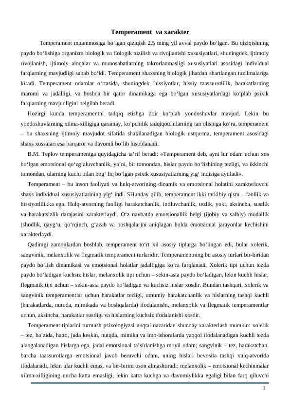 Temperament va xarakter