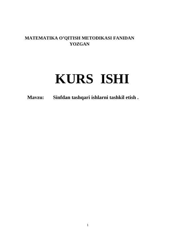 Sinfdan tashqari ishlarni tashkil etish
