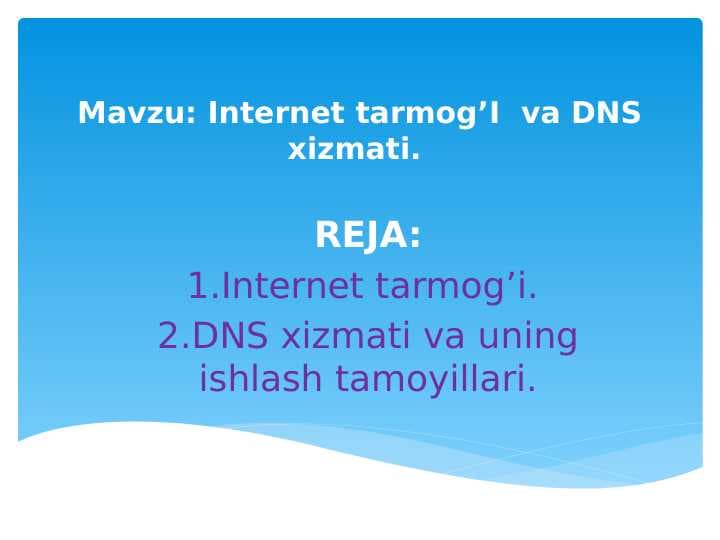 Internet tarmog’I  va DNS xizmati