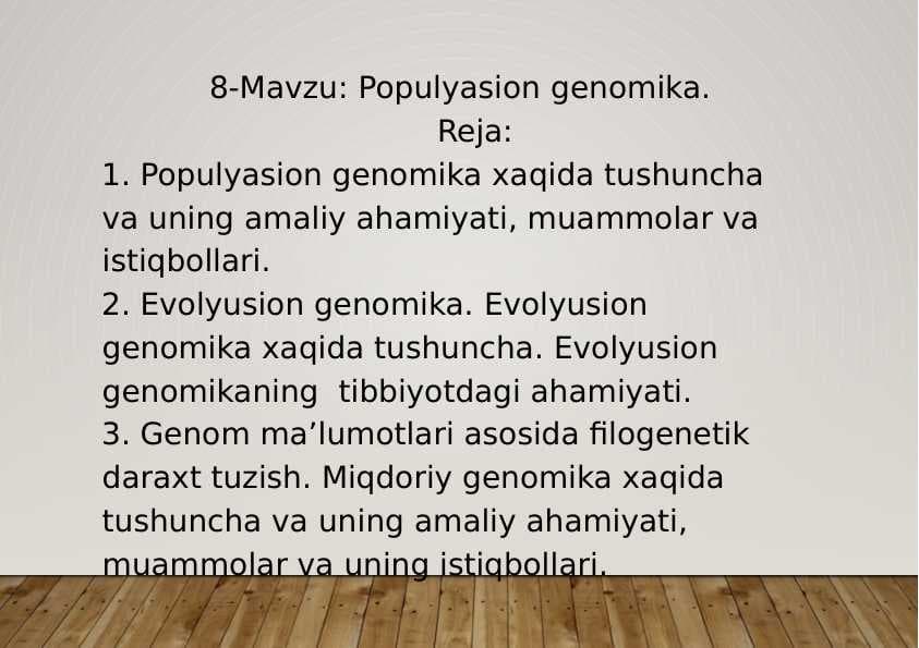 8-Mavzu: Populyatsion genomika.