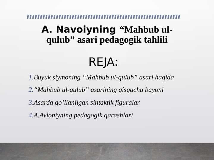 A. Navoiyning “Mahbub ul-qulub” asari pedagogik tahlili