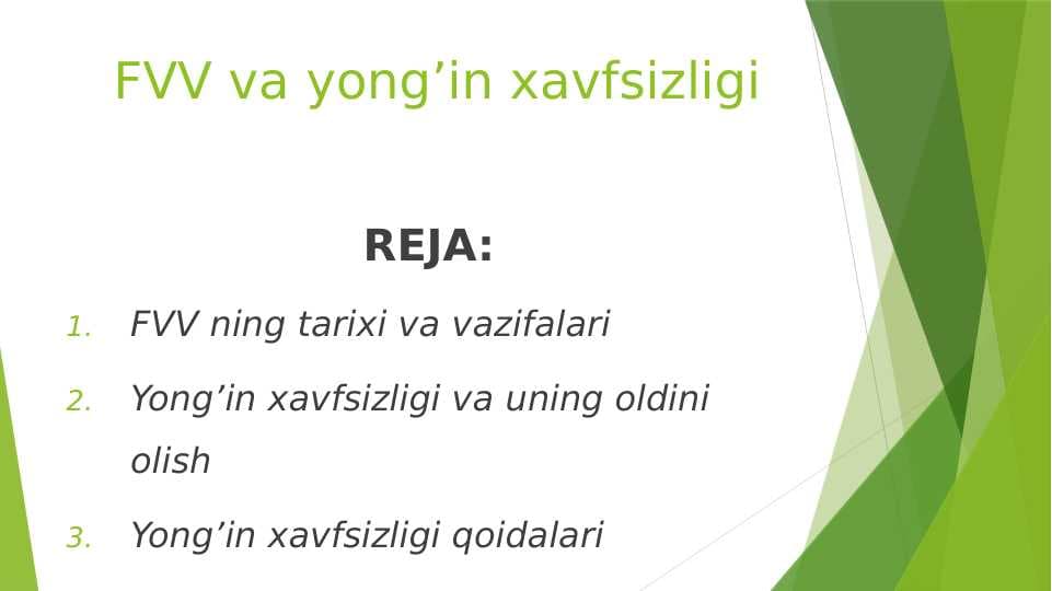 FVV va yong’in xavfsizligi