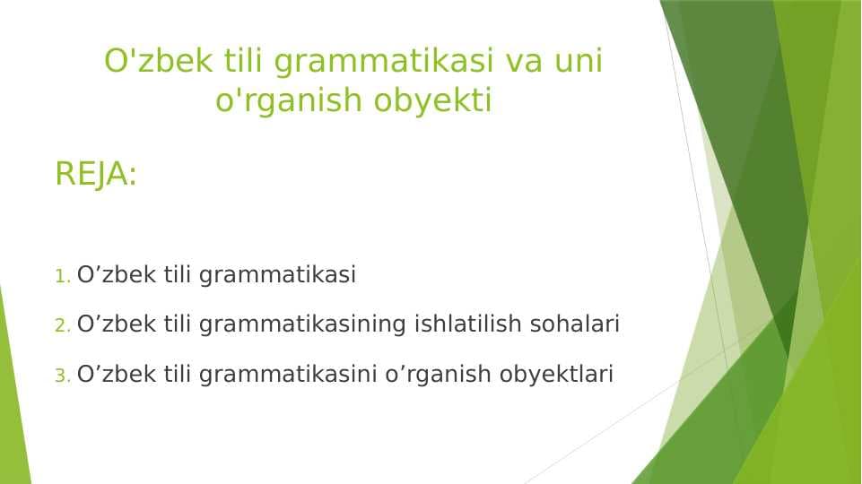 O'zbek tili grammatikasi va uni o'rganish obyekti