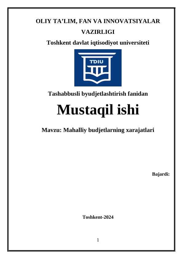 Mahalliy budjetlarning xarajatlari